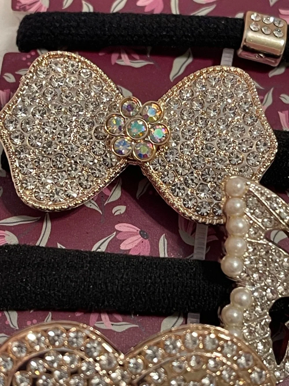 NEW nOir Faux Rhinestone, Pearl and Gold Hair Ties Set